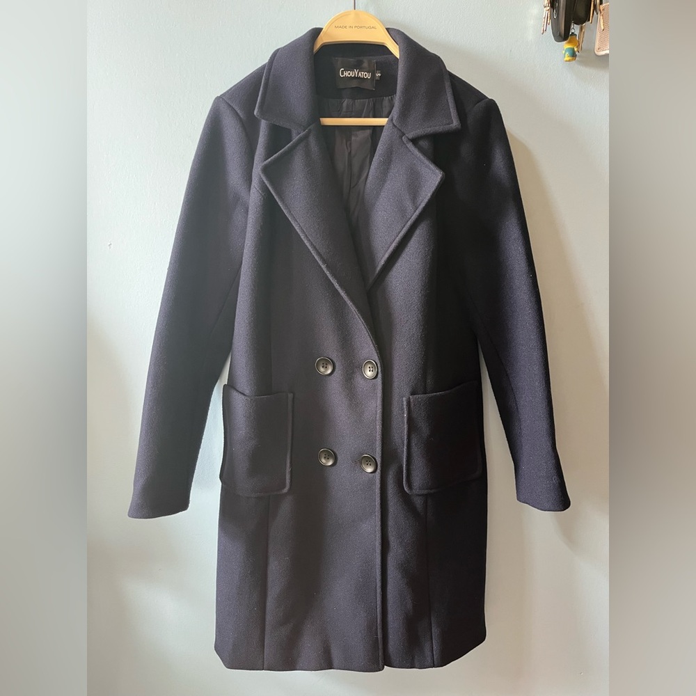 Dark Navy Double-Breasted Trench Coat